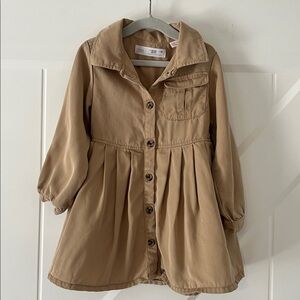 Zara Kids Button-Up Pleated Tie Dress Size 2-3 Years